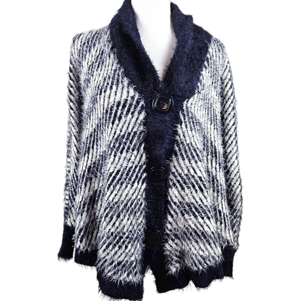 Radley London Striped Fuzzy Poncho Style Cardigan Sweater in OSFM